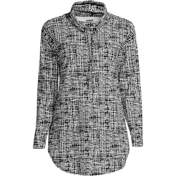 Lands End Cowl tie neck performance top Small 6-8 black etched pattern - Picture 1 of 9